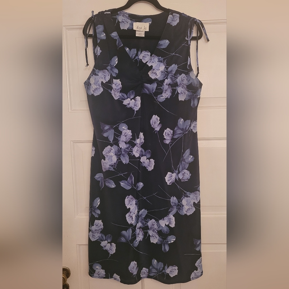 Lisa Jo Blue Floral V-Neck Adjustable Tank Top Dress